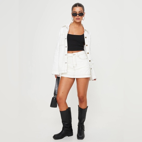 Princess Polly Cream Denim Mini Skort - Picture 3 of 11